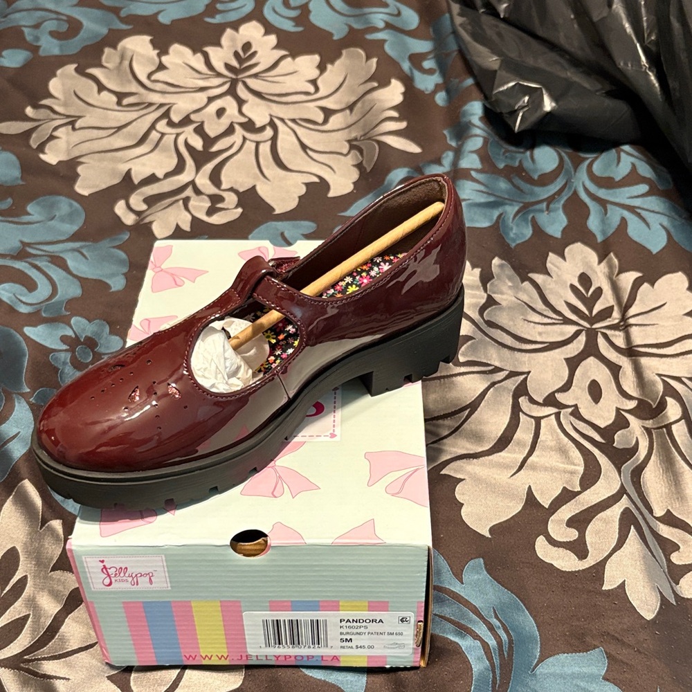 Jellypop Burgundy Patent Mary Jane Chunky Sole